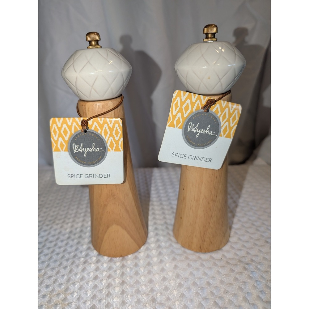 Ayesha Curry Lot Of 2 Pantryware Parawood Spice Grinder, Cream White
